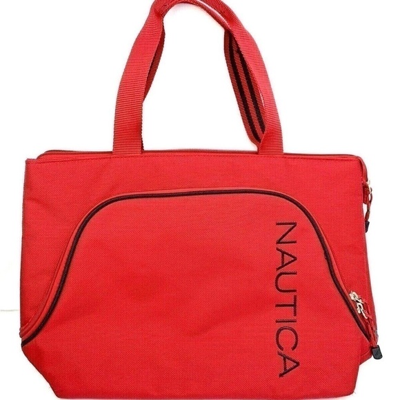 NAUTICA Red Large Canvas Tote Travel Overnight Bag - Picture 7 of 7